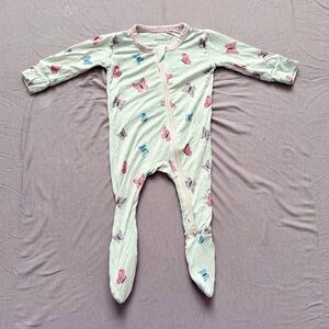 Bamboo Little Footed Double Zipper Bodysuit | Butterfly Print | 3-6m